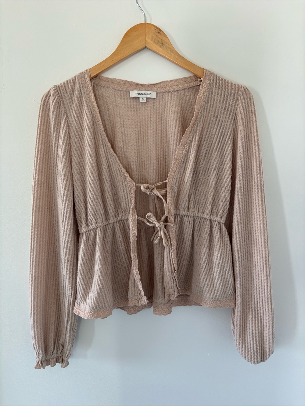 Francesca’s Tan Tie Up Detailed Top